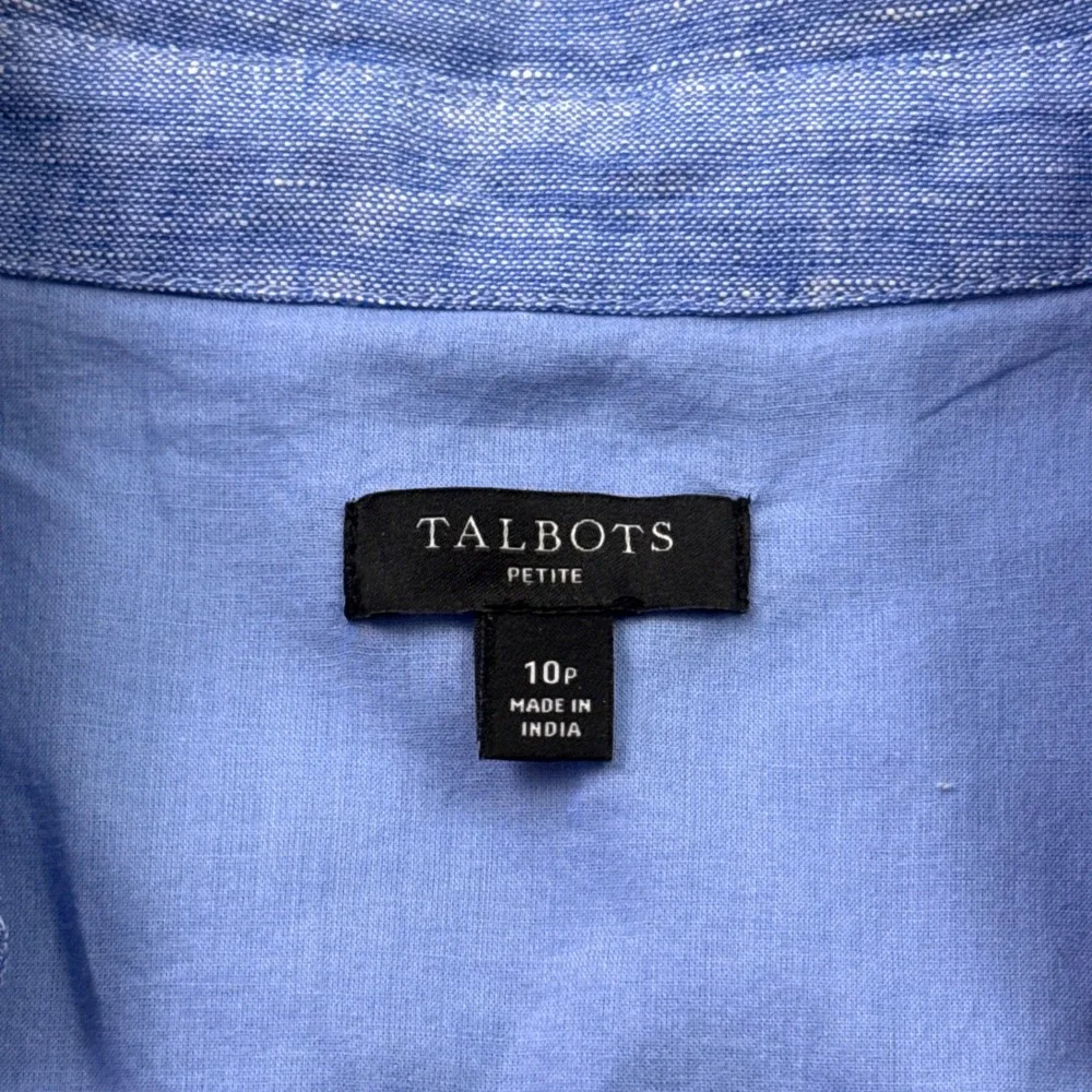 Talbots Linen Midi Dress Womens 10P Blue Sleeveless Pockets Resort Beach Coastal